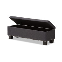 Baxton Studio BBT3136-OTTO-Dark Grey-H1217-20 Hannah Modern and Contemporary Dark Grey Fabric Upholstered Button-Tufting Storage Ottoman Bench